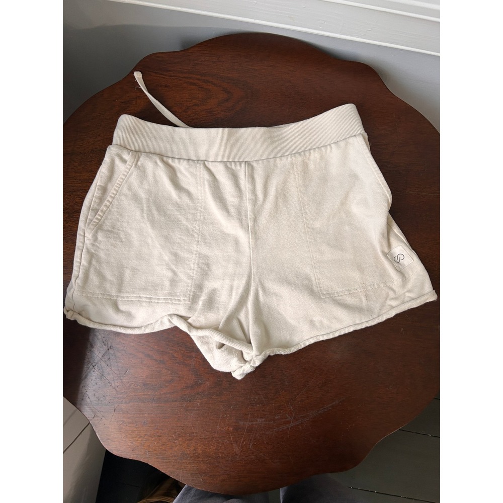 CALIA Women Cream French Terry Cotton Lounge Shorts Size M Drawstring Pockets